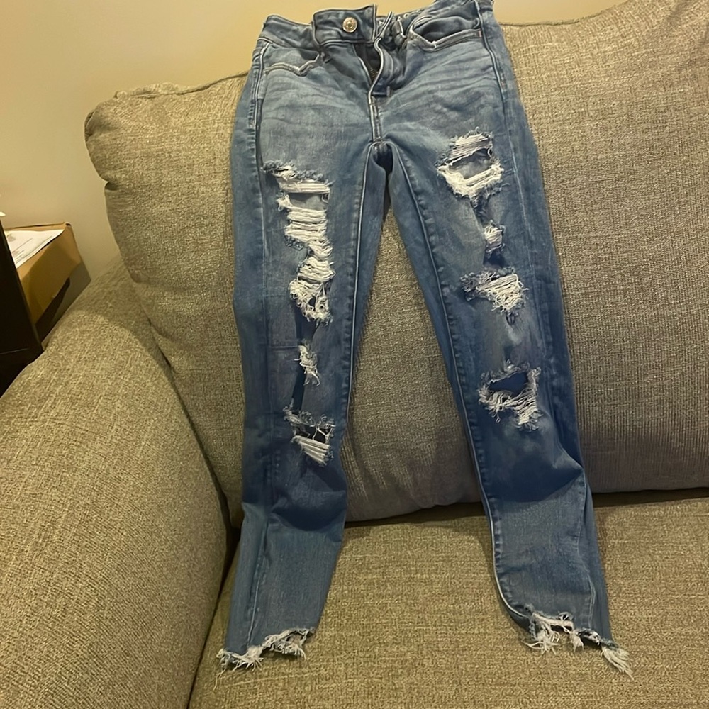 Blue Denim Distressed American Eagle Jeggings